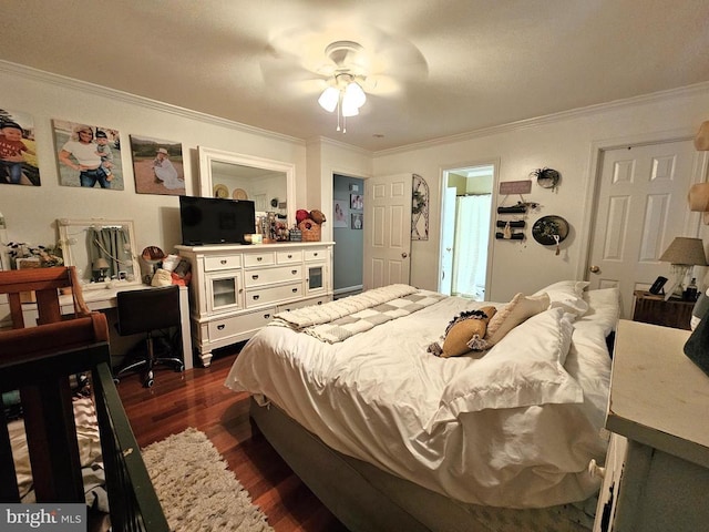 336 Blankenbaker Rd, Madison, VA 22727 - bedroom featuring crown molding, dark wood-style floors, and a ceiling fan