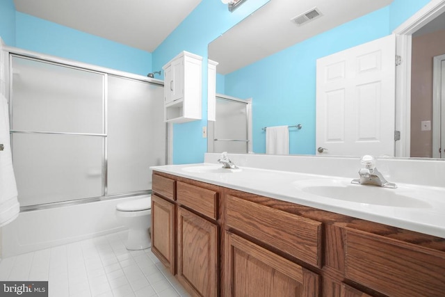 3113 Somerset Dr, Jeffersonton, VA 22724 - bathroom featuring double vanity, combined bath / shower with glass door, and tile patterned flooring