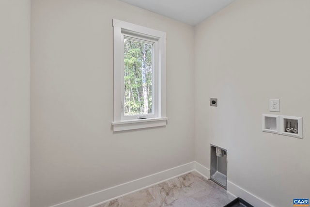 34 Turkeysag Trl, Palmyra, VA 22963 - laundry area with hookup for an electric dryer, light marble finish flooring, plenty of natural light, and washer hookup