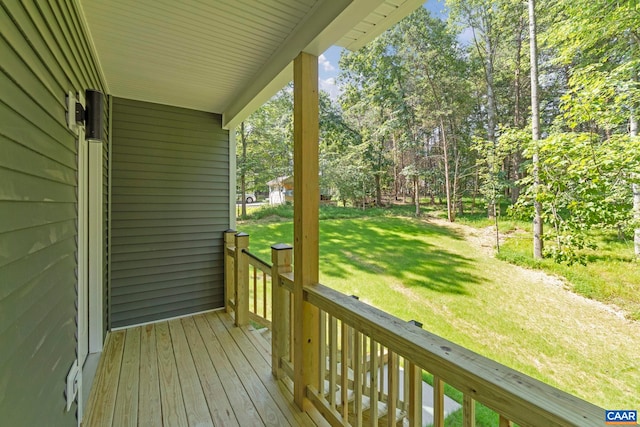 34 Turkeysag Trl, Palmyra, VA 22963 - wooden porch with a yard and view of scattered trees