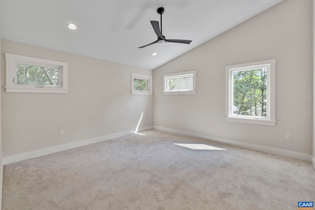 34 Turkeysag Trl, Palmyra, VA 22963 - spare room featuring a ceiling fan, lofted ceiling, carpet, and recessed lighting