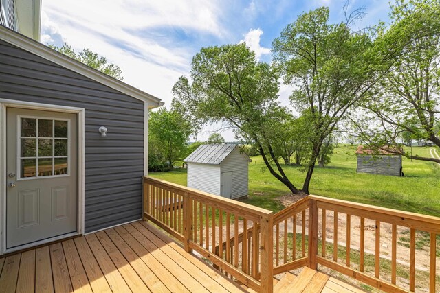 630 Battlefield Rd, Fort Defiance, VA 24437 - wooden deck featuring a storage shed, an outbuilding, and a yard