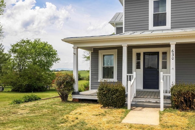 630 Battlefield Rd, Fort Defiance, VA 24437 - entrance to property with a porch, a standing seam roof, a yard, and metal roof