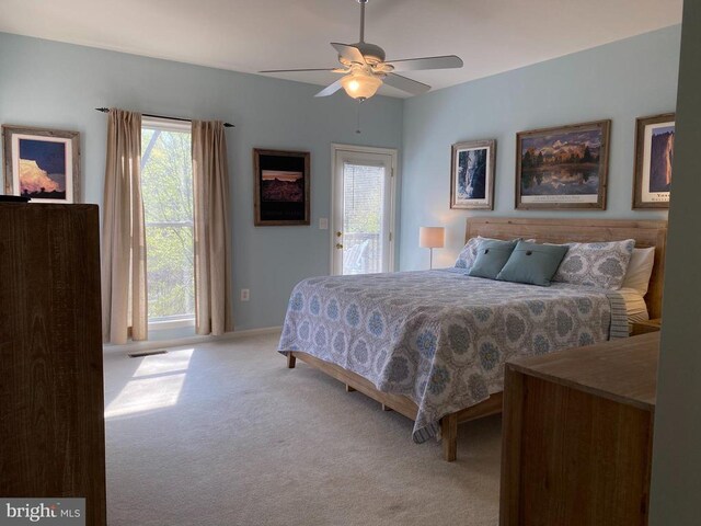 6029 Lost Cove Dr, Mineral, VA 23117 - bedroom with light carpet, access to exterior, multiple windows, and ceiling fan