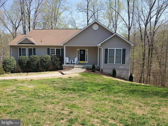6029 Lost Cove Dr, Mineral, VA 23117 - ranch-style house featuring a porch and a front lawn
