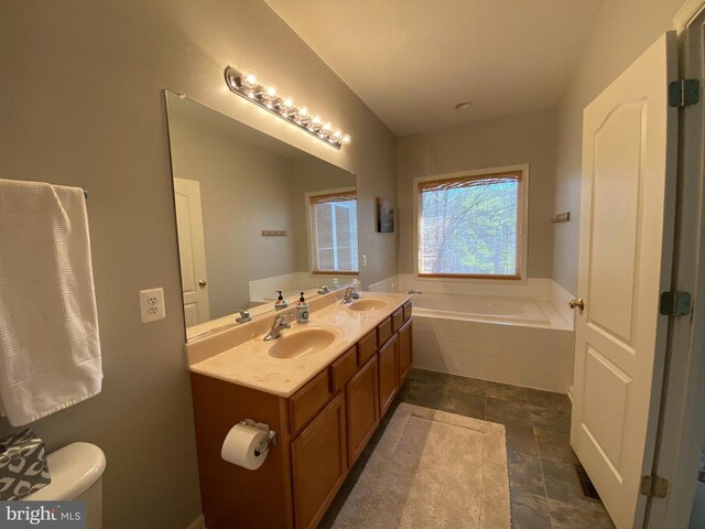 6029 Lost Cove Dr, Mineral, VA 23117 - bathroom featuring a garden tub, double vanity, and toilet