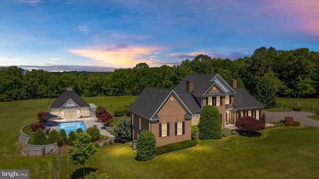 10042 Cedar Spring Ln, Culpeper, VA 22701 - view of front of home featuring a chimney, a garage, and a view of trees