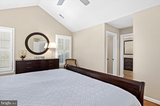 10042 Cedar Spring Ln, Culpeper, VA 22701 - bedroom with ceiling fan, high vaulted ceiling, and ensuite bathroom