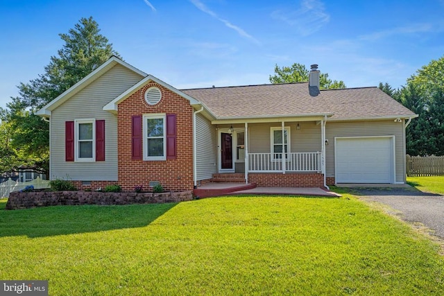 11505 Brian Dr, Fredericksburg, VA 22407 - view of front of home with covered porch, an attached garage, driveway, a chimney, and roof with shingles