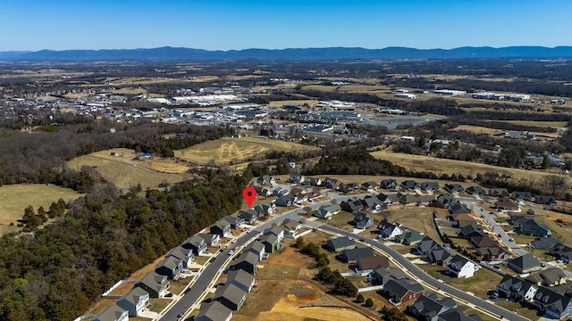 birds eye view of property featuring a mountain view