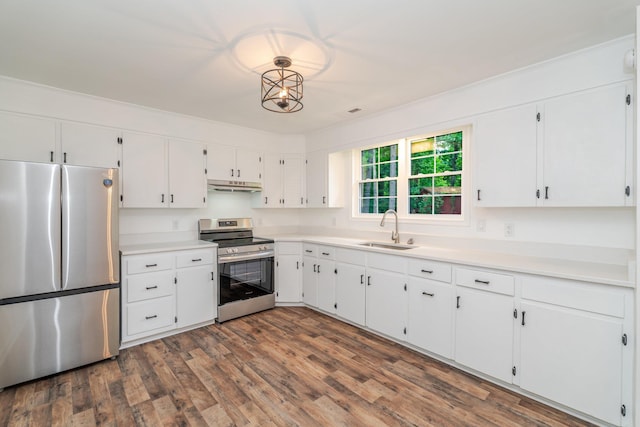 9048 Cinder Run Ln, Elkton, VA 22827 - kitchen featuring appliances with stainless steel finishes, white cabinets, and under cabinet range hood