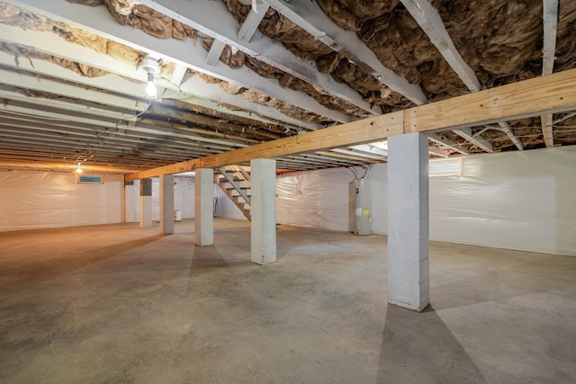 9048 Cinder Run Ln, Elkton, VA 22827 - unfinished basement featuring stairs and electric water heater