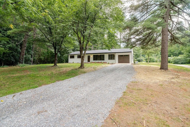 9048 Cinder Run Ln, Elkton, VA 22827 - ranch-style house with a garage, driveway, and a front lawn