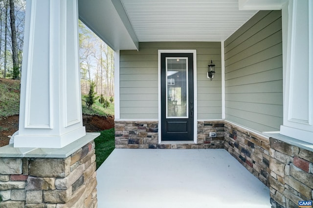 1658 Koch Ct, Charlottesville, VA 22911 - entrance to property featuring stone siding and covered porch
