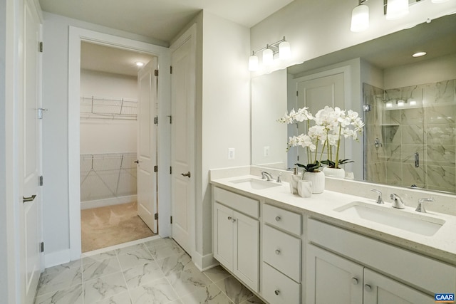 1658 Koch Ct, Charlottesville, VA 22911 - bathroom with marble finish floor, a shower stall, a spacious closet, and a sink