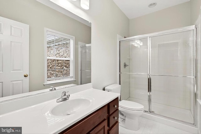  - bathroom with vanity and a stall shower