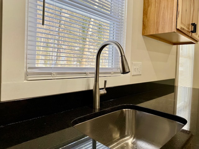 interior details featuring sink and light brown cabinetry