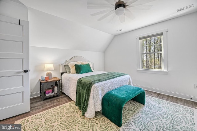 295 Hemlock Loop, Mineral, VA 23117 - bedroom with wood finished floors, baseboards, vaulted ceiling, and ceiling fan