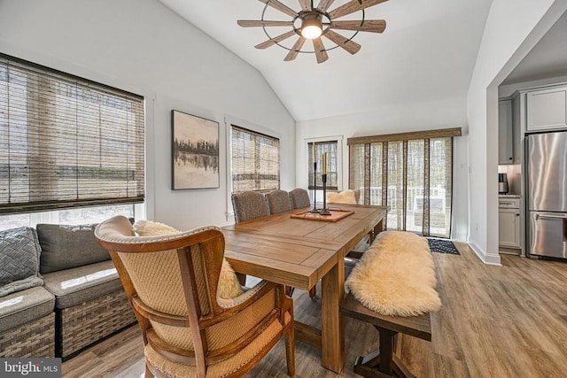 295 Hemlock Loop, Mineral, VA 23117 - dining room with a ceiling fan, lofted ceiling, healthy amount of natural light, and light wood finished floors