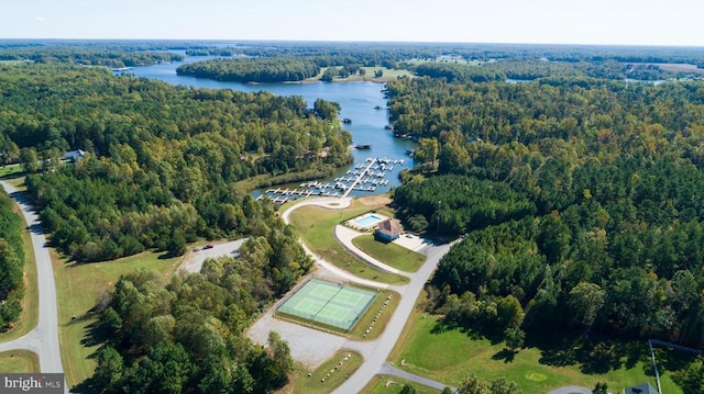 295 Hemlock Loop, Mineral, VA 23117 - aerial view of property's location with a large body of water, a heavily wooded area, and a marina