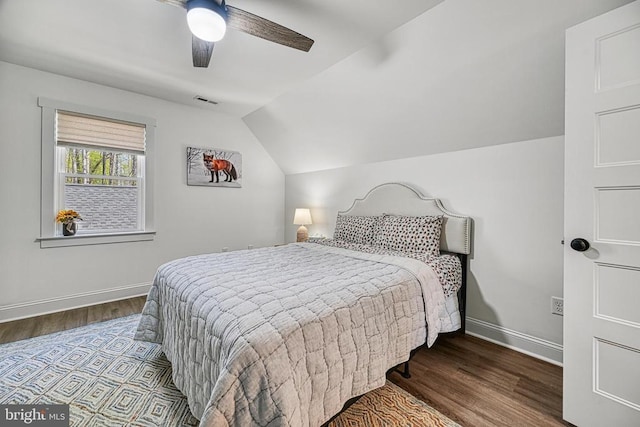 295 Hemlock Loop, Mineral, VA 23117 - bedroom with wood finished floors, vaulted ceiling, baseboards, and a ceiling fan
