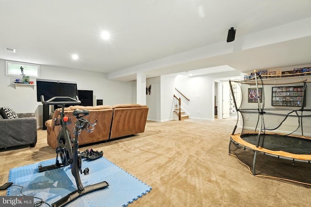  - workout area featuring carpet flooring and recessed lighting