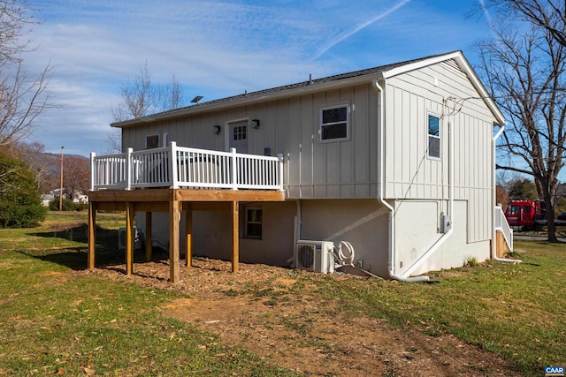 1795 Avon Rd, Afton, VA 22920 - rear view of property featuring a wooden deck, a yard, a cooling unit, and board and batten siding