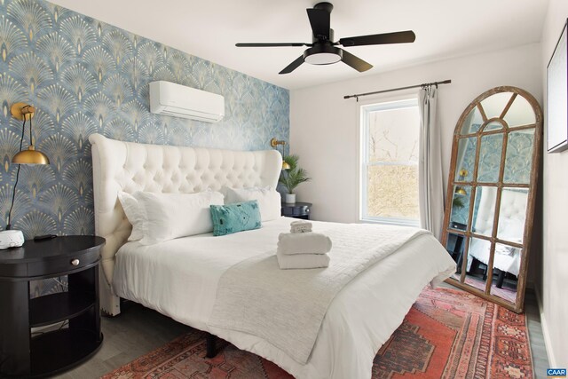 1795 Avon Rd, Afton, VA 22920 - bedroom with a wall mounted air conditioner, wallpapered walls, and ceiling fan