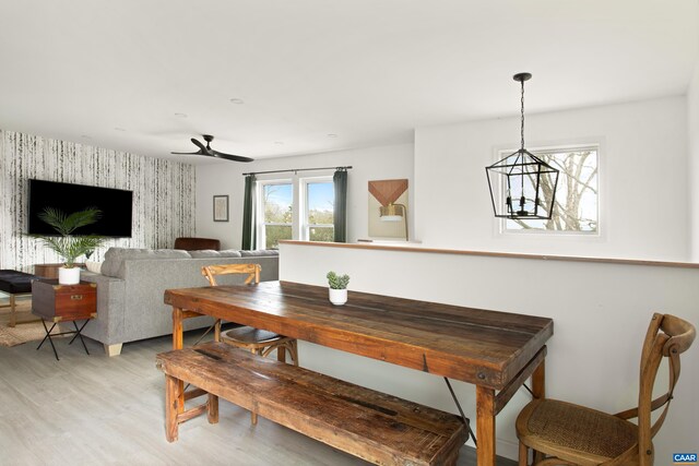 1795 Avon Rd, Afton, VA 22920 - dining room featuring light wood finished floors, a chandelier, and ceiling fan