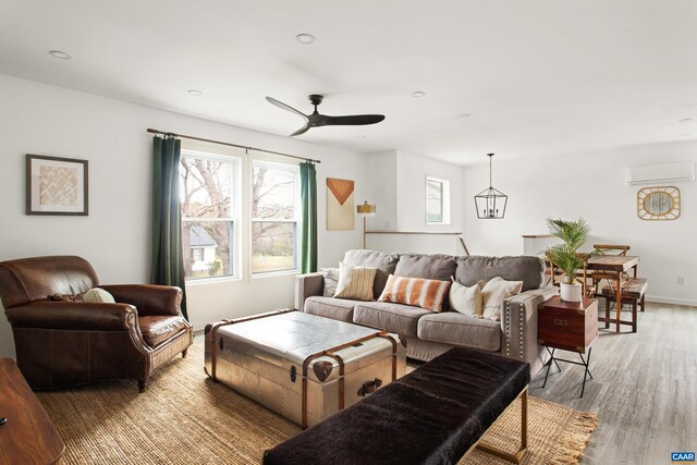 1795 Avon Rd, Afton, VA 22920 - living room featuring ceiling fan, wood finished floors, and a wall unit AC