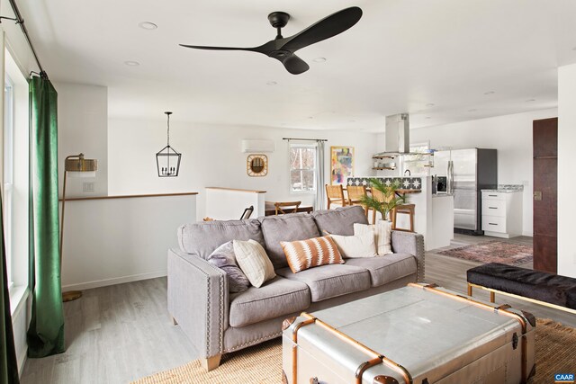 1795 Avon Rd, Afton, VA 22920 - living room featuring light wood-style flooring, ceiling fan, recessed lighting, and baseboards