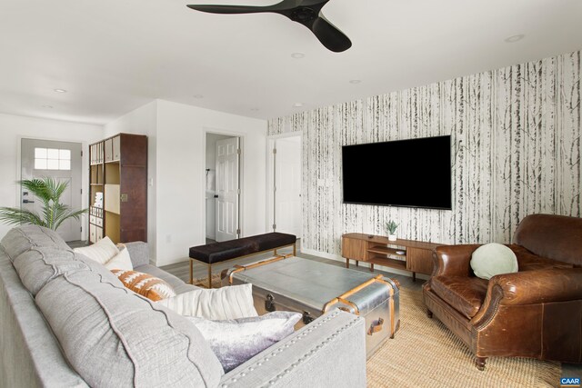 1795 Avon Rd, Afton, VA 22920 - living area featuring wallpapered walls and ceiling fan