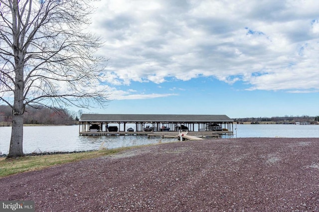 view of dock with a water view