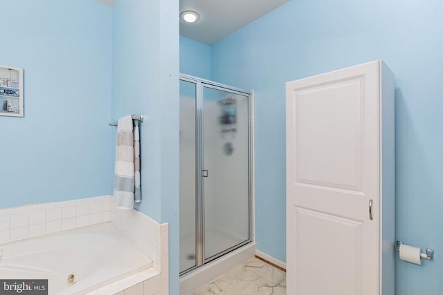 11313 Macon Dr, Fredericksburg, VA 22407 - bathroom featuring a shower stall, a whirlpool tub, and marble look tiles