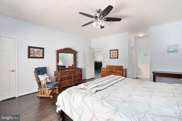 11313 Macon Dr, Fredericksburg, VA 22407 - bedroom featuring dark wood-style flooring, ceiling fan, and ensuite bathroom