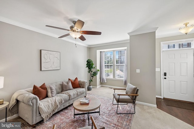 3103 Alliance Ct, Fredericksburg, VA 22408 - living area featuring crown molding, ceiling fan, and carpet floors