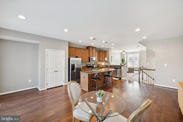3103 Alliance Ct, Fredericksburg, VA 22408 - dining room with dark wood finished floors, recessed lighting, and ceiling fan