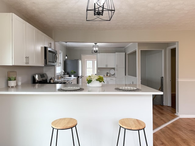 6 Maple Dr, Verona, VA 24482 - kitchen with light wood-style floors, stainless steel appliances, a peninsula, and a breakfast bar area