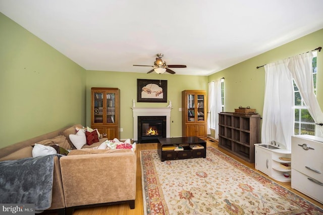 6733 Averett Ct, Fredericksburg, VA 22407 - living area featuring wood finished floors, a ceiling fan, and a glass covered fireplace
