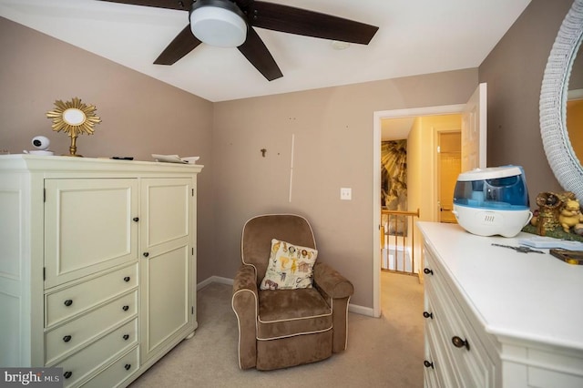 6733 Averett Ct, Fredericksburg, VA 22407 - living area featuring light colored carpet, baseboards, and ceiling fan