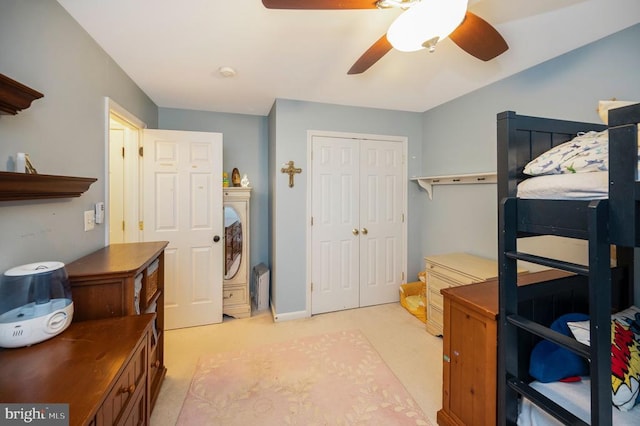 6733 Averett Ct, Fredericksburg, VA 22407 - bedroom with light colored carpet, a closet, and ceiling fan