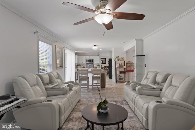 11721 Hoover Ln, Fredericksburg, VA 22407 - living area featuring ornamental molding, ceiling fan, and light wood finished floors