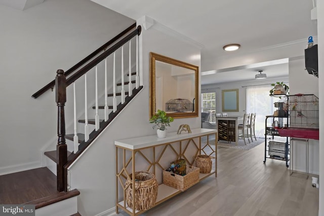 11721 Hoover Ln, Fredericksburg, VA 22407 - staircase featuring wood finished floors and ornamental molding