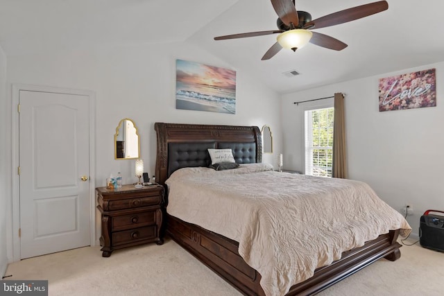 11721 Hoover Ln, Fredericksburg, VA 22407 - bedroom with light colored carpet, vaulted ceiling, and ceiling fan