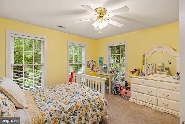 bedroom with carpet and ceiling fan