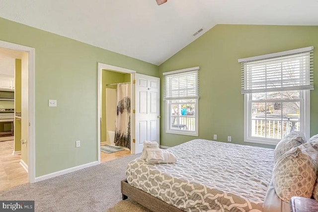 4 Brumback Ave, Luray, VA 22835 - bedroom with vaulted ceiling, light carpet, and connected bathroom