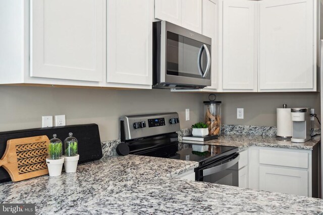 100 Rae Ct, Luray, VA 22835 - kitchen with stainless steel appliances, white cabinetry, and light stone countertops