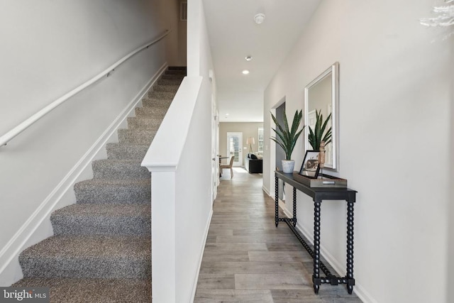 100 Rae Ct, Luray, VA 22835 - stairs with wood finished floors, recessed lighting, and baseboards