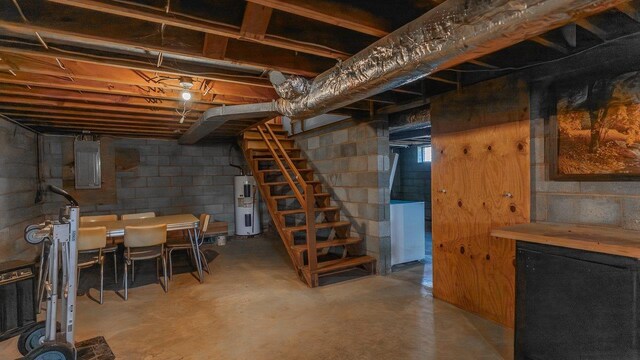 338 Fairfax Ave, Elkton, VA 22827 - unfinished basement with water heater, stairs, and electric panel
