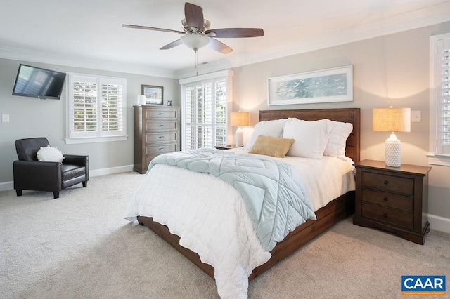 25 Bolling Cir, Palmyra, VA 22963 - bedroom with light colored carpet, ornamental molding, baseboards, and a ceiling fan